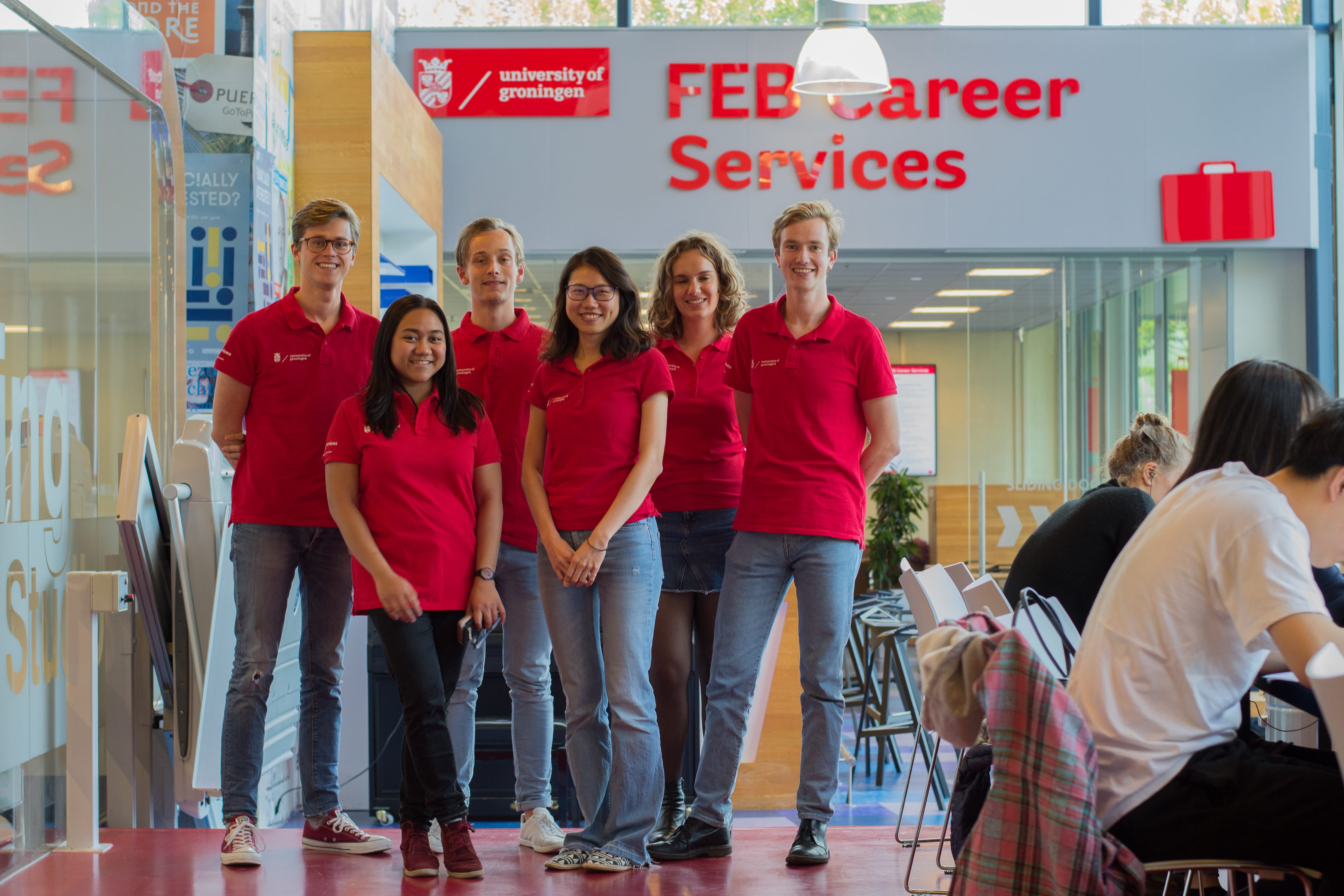 FEB Career Services student team: Jorrit, Daindra, Bryan, Yun Chun, Elske and Niels