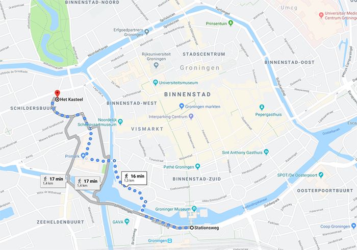 Directions from Groningen Railway station to the conference venue at Het Kasteel, Melkweg 1