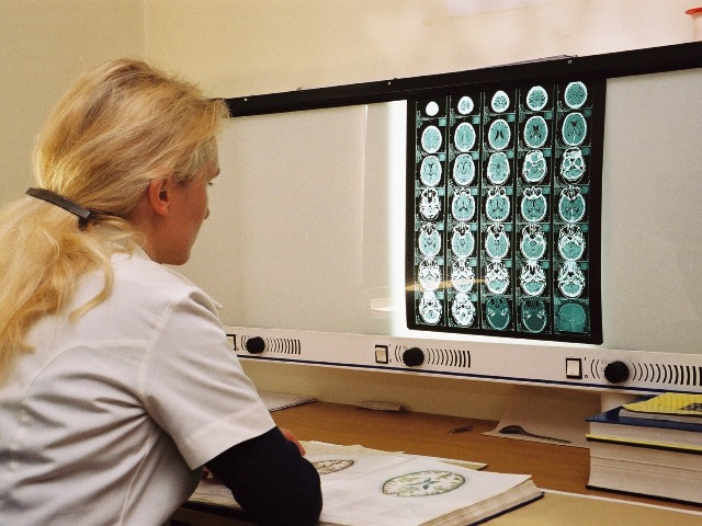 An radiologist examines some images