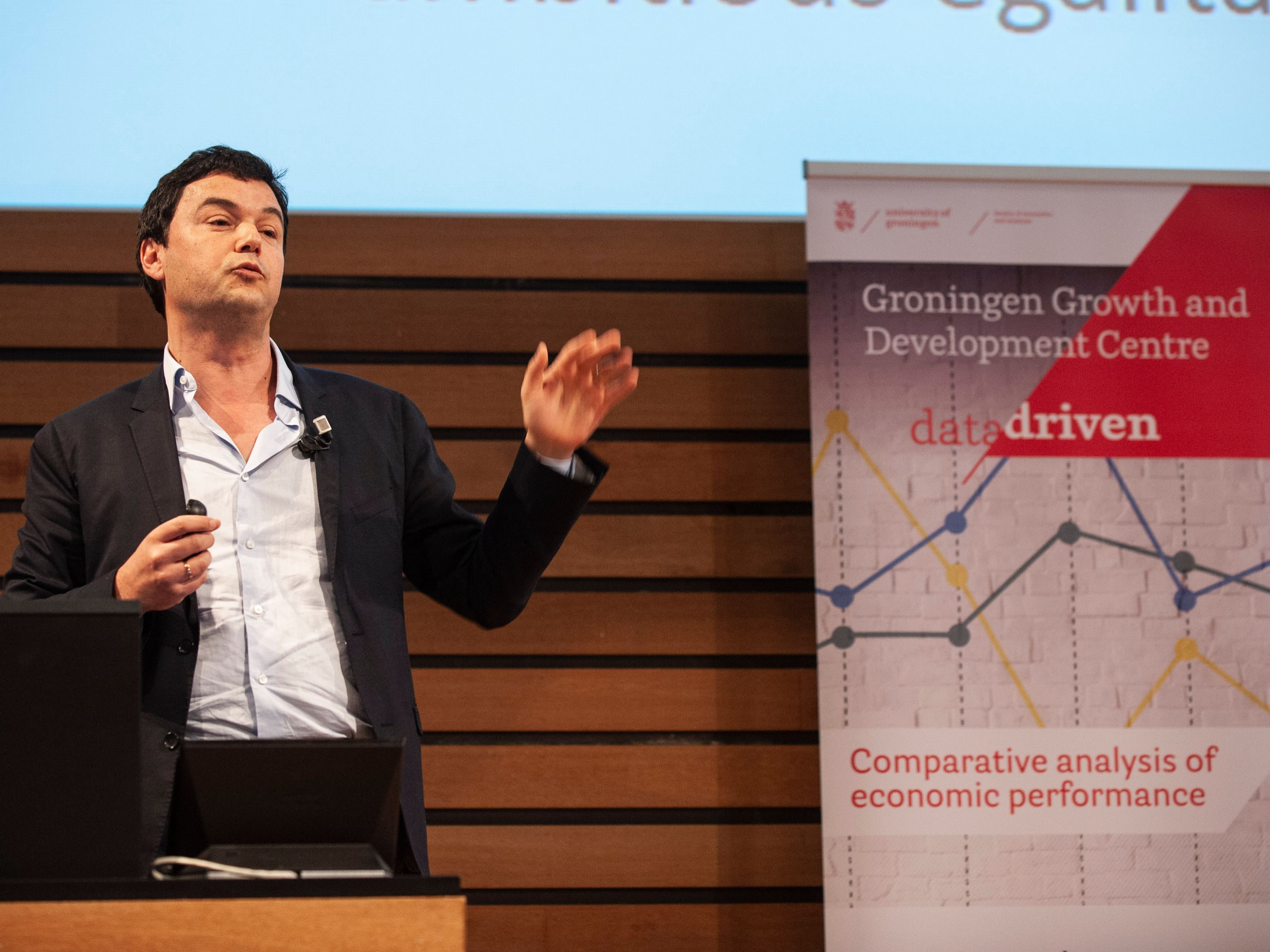 Leading economist Thomas Piketty addressing students and staff of the University of Groningen in May.