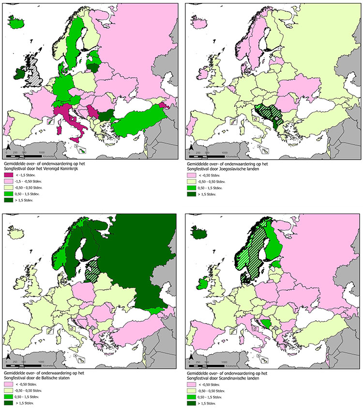 Figuur 2: ‘Mental maps’ van Europa op basis van Songfestivalscores (deel 2)