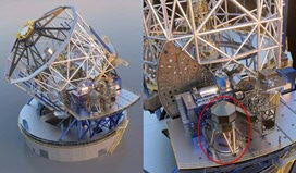 The ELT with the first generation of instruments (Harmoni, MICADO and the adaptive-optics system MAORY, METIS) on the Nasmyth Platform. MICADO is encircled in red. Credit: ESO/MICADO Consortium