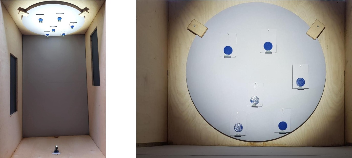 Vliegkooi voor bijen, om de effecten van glans te testen