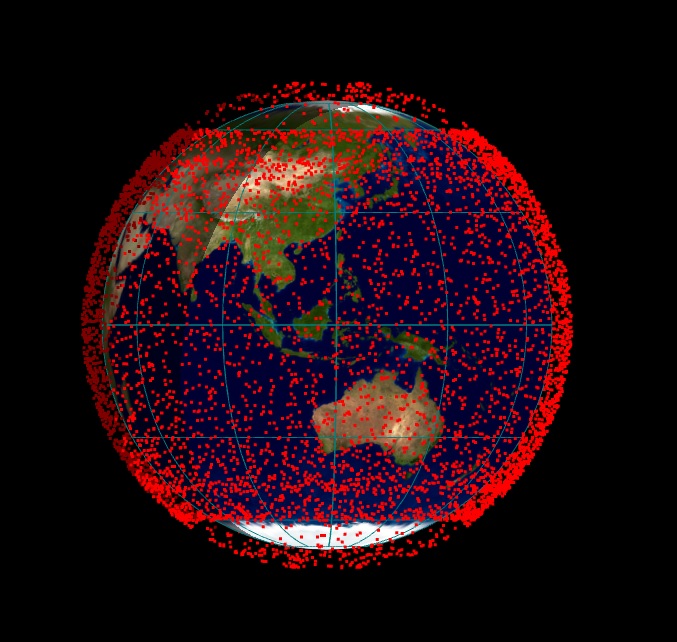 De verdeling van de huidige 10.000 Starlink satellieten rond de aarde
