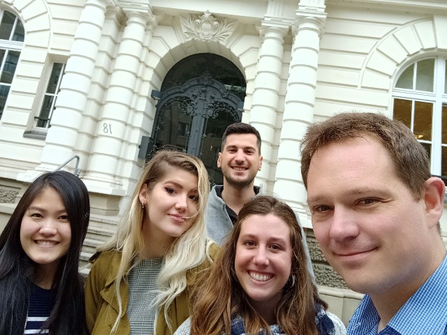 The students Sara Barisone, Carlos Pagnoncelli, Alex Stimac, Dania Baciu and Hailey Chan during their time in Hamburg.