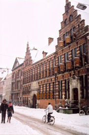 The style of the faculty building façade is usually termed Dutch Renaissance. In 1627 the left and middle sections of the façade were added to the original building on the right. In 1717 the right-hand façade section was in its turn adapted to the style of the left and middle sections, following the 1627 design.