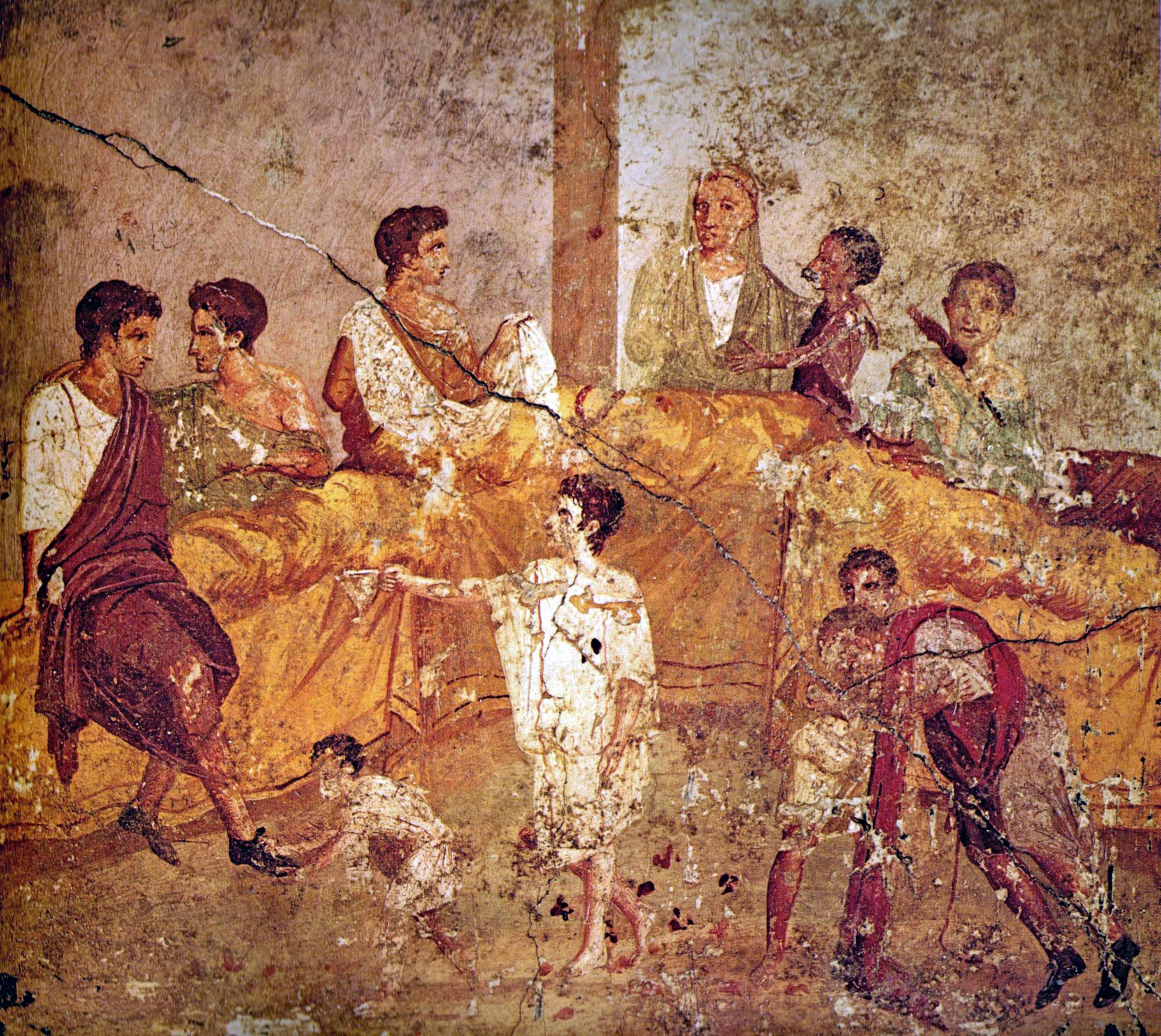 “Pompeii Family Feast”, Naples National Archaeological Museum, a fresco painted prior to 79 CE