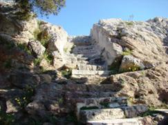 The steps to the Areopagus hill, where Paul was invited to engage in discussion with Epicurean and Stoic philosophers according to the book of Acts (chapter 17).