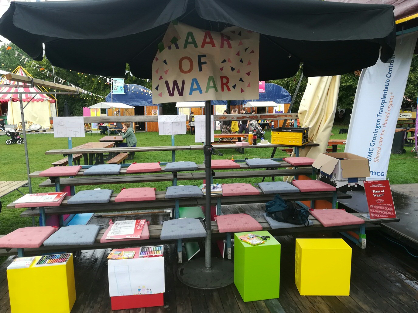 Het Familiebanden Project op cultuurfestival Noorderzon: Hoe ziet een gezin eruit? Teken jouw huis en met wie jij in huis woont. Hoe wonen andere kinderen? Woont iedereen met zijn of haar vader, moeder en broertjes of zusjes? Hoe zou het zijn om zonder vader op te groeien?