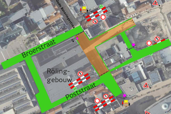 Omleidingsroute tijdens wegafzetting Oude Boteringestraat