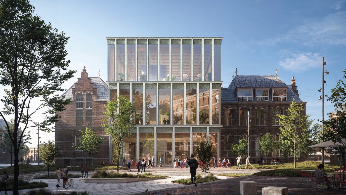 Bladergroen Building vanaf stadsplein