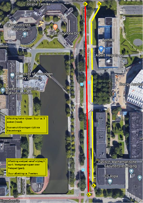 Afsluiting halve busbaan & afsluiting voetpadClosure of half bus lane & closure of footpath