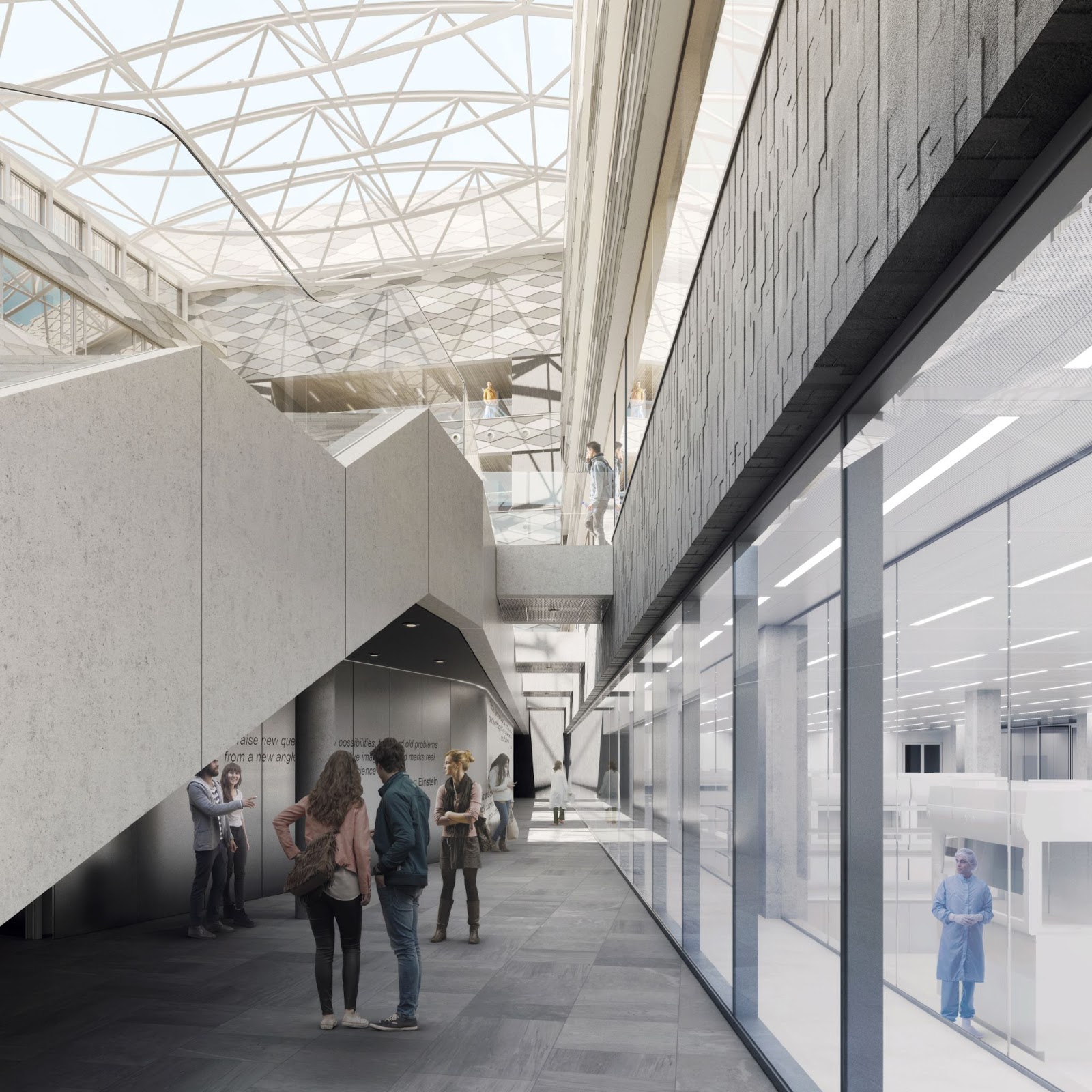 De cleanroom in Fase 1 zit naast de grote collegezaal en het atrium