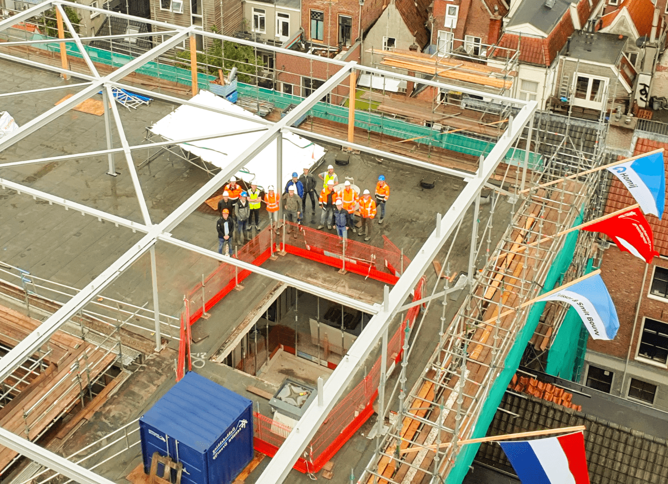 Met het plaatsen van de staalconstructie is het hoogste punt bereikt