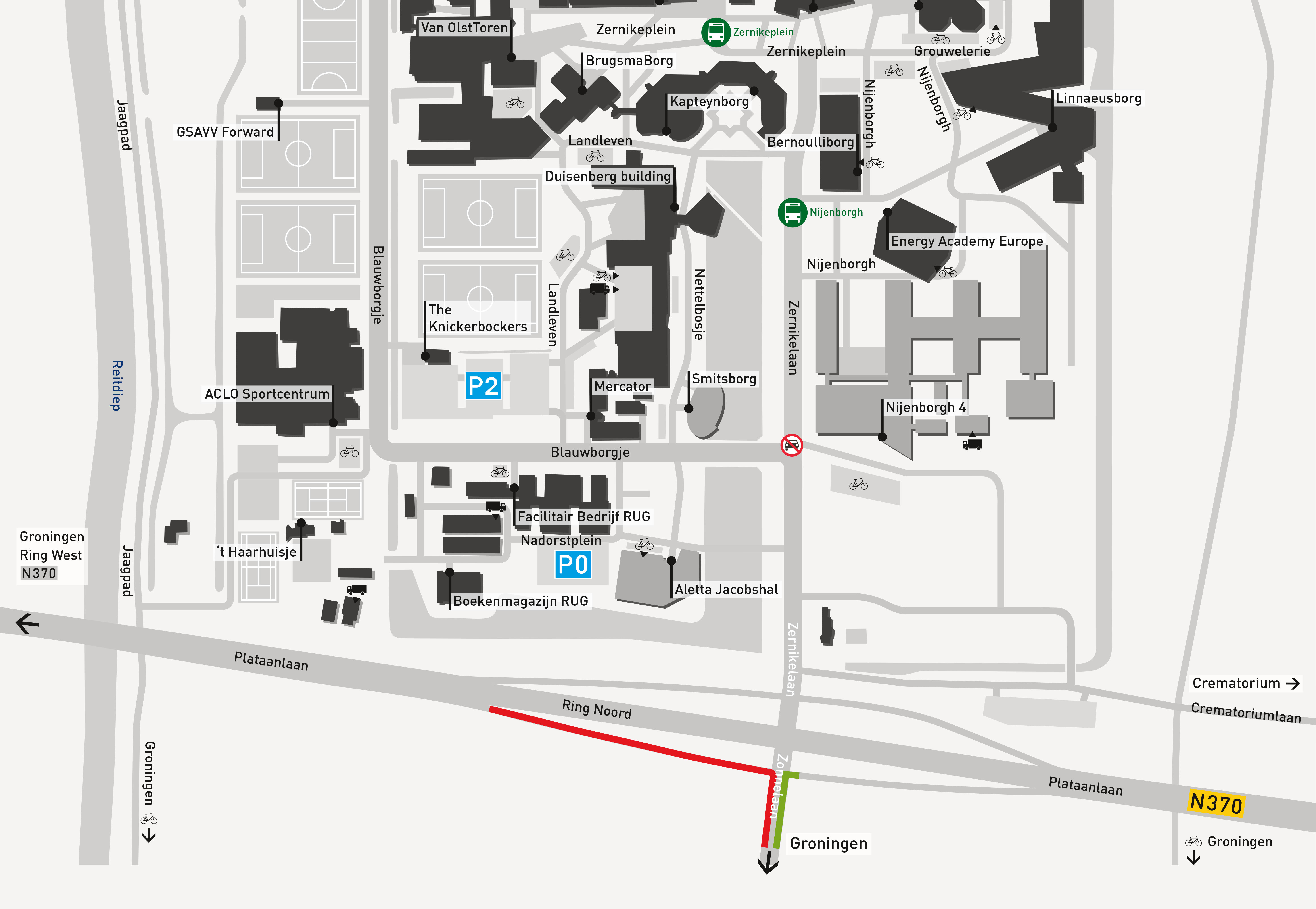 The ring road exit (southside) and the Zonnelaan towards Paddepoel will be closed between 8-13 July