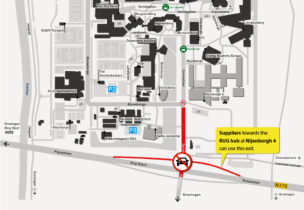 The entrance of the Zernikelaan and the ring road exits will be closed for car traffice between 15 July - 25 August.
