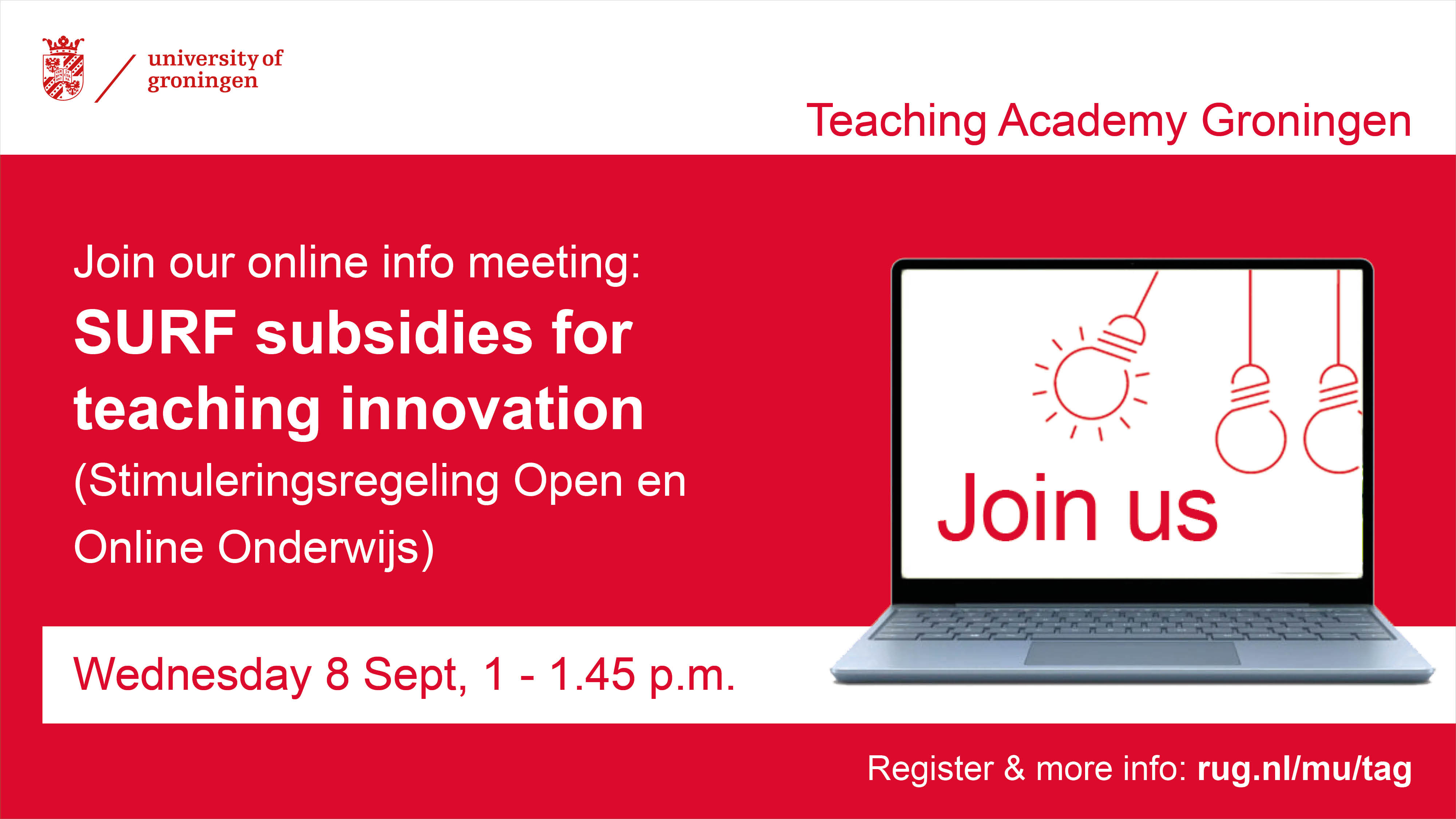 Online info meeting SURF - Wednesday 8 September, from 1–1.45 p.m- join us