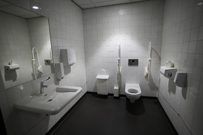 Wheelchair-friendly toilet in the building