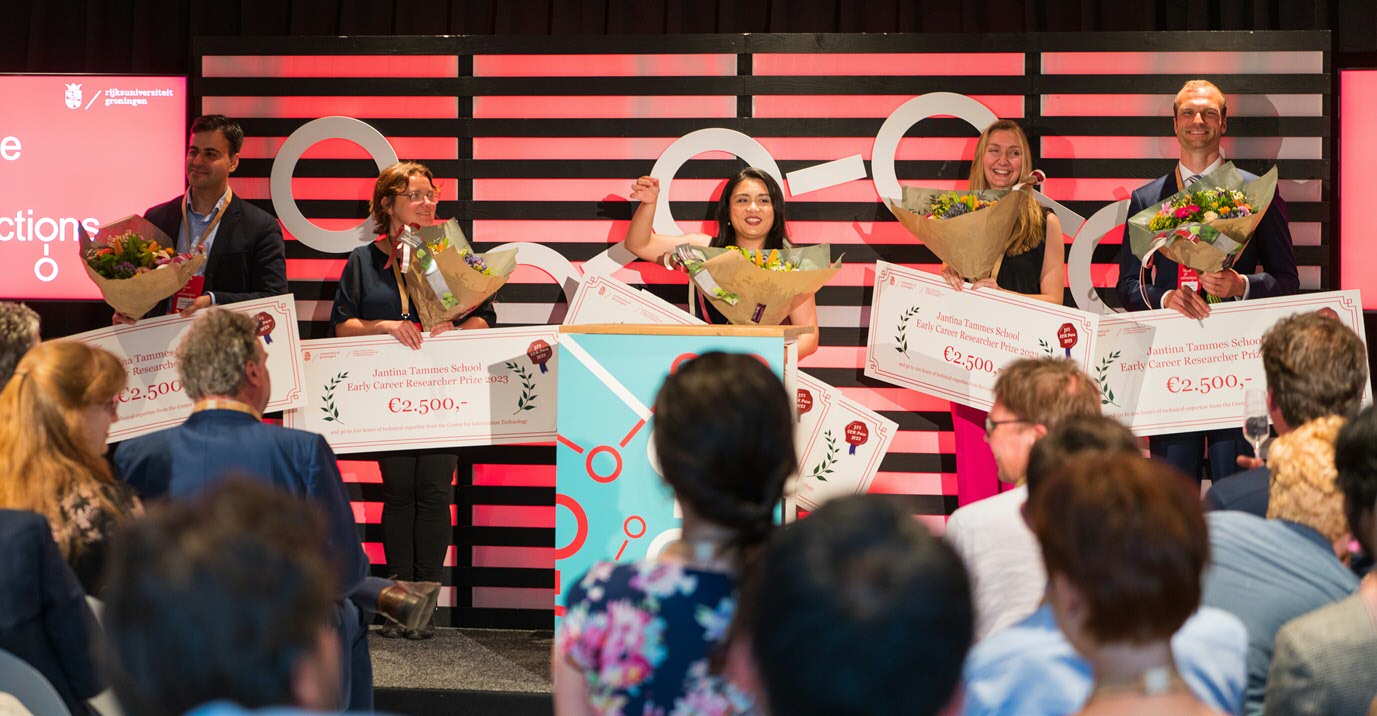The winners, left to right: Milad Abbasiharofteh, Elisabeth Wilhelm, Qian Huang, Dagmar Heeg, Marvin Hanisch