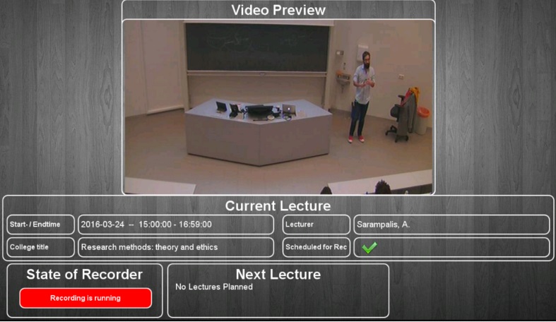 The information panel in the room displays whether the lecture is recorded or not.