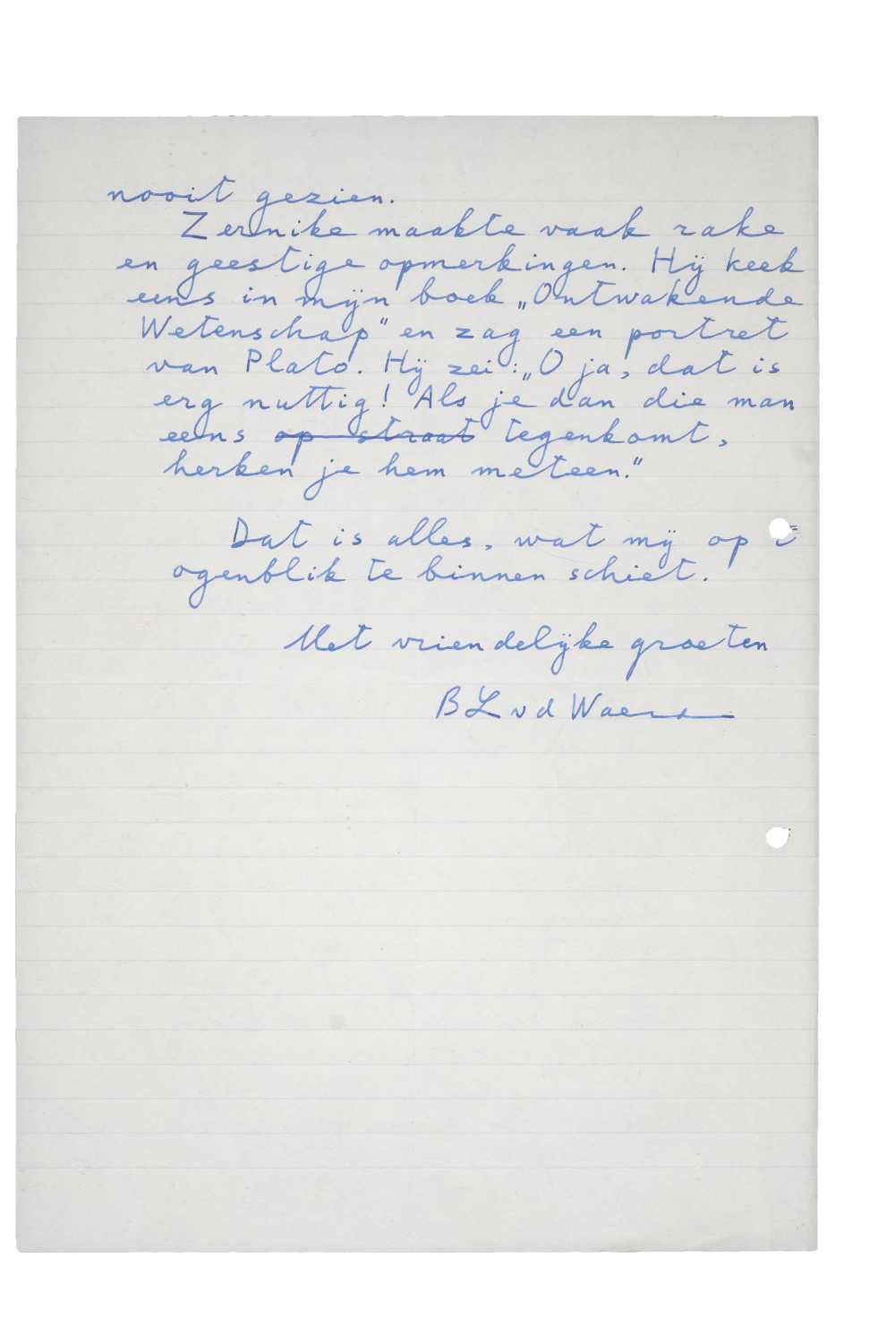 Brief van Bartel van der Waerden aan Hendrik Brinkman. Gedateerd 19 januari 1977]