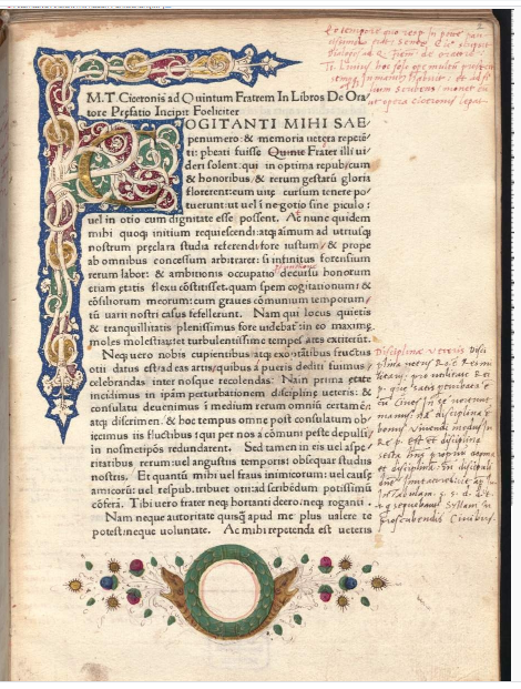 Ill. 6: Cicero, De Oratore (Venetië: Wendelinus van Spira, 1470), exemplaar Bayerische Staatsbibliothek 
