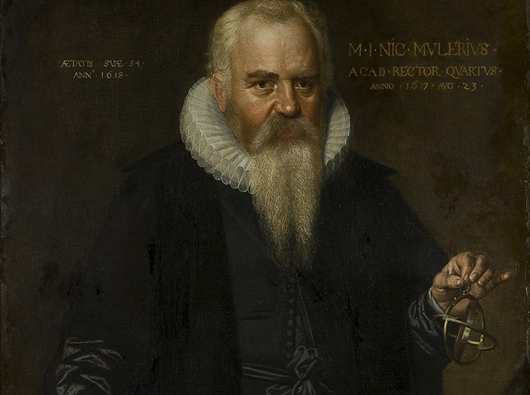 Nicolaus Mulerius (1654-1630), docent in de genees- en wiskunde, werd de eerste bibliothecaris van de universiteit. Hij deed dit op vrijwillige basis.Nicolaus Mulerius (1564-1630), professor of medicine and mathematics, became the university’s first librarian. He did this on a voluntary basis.