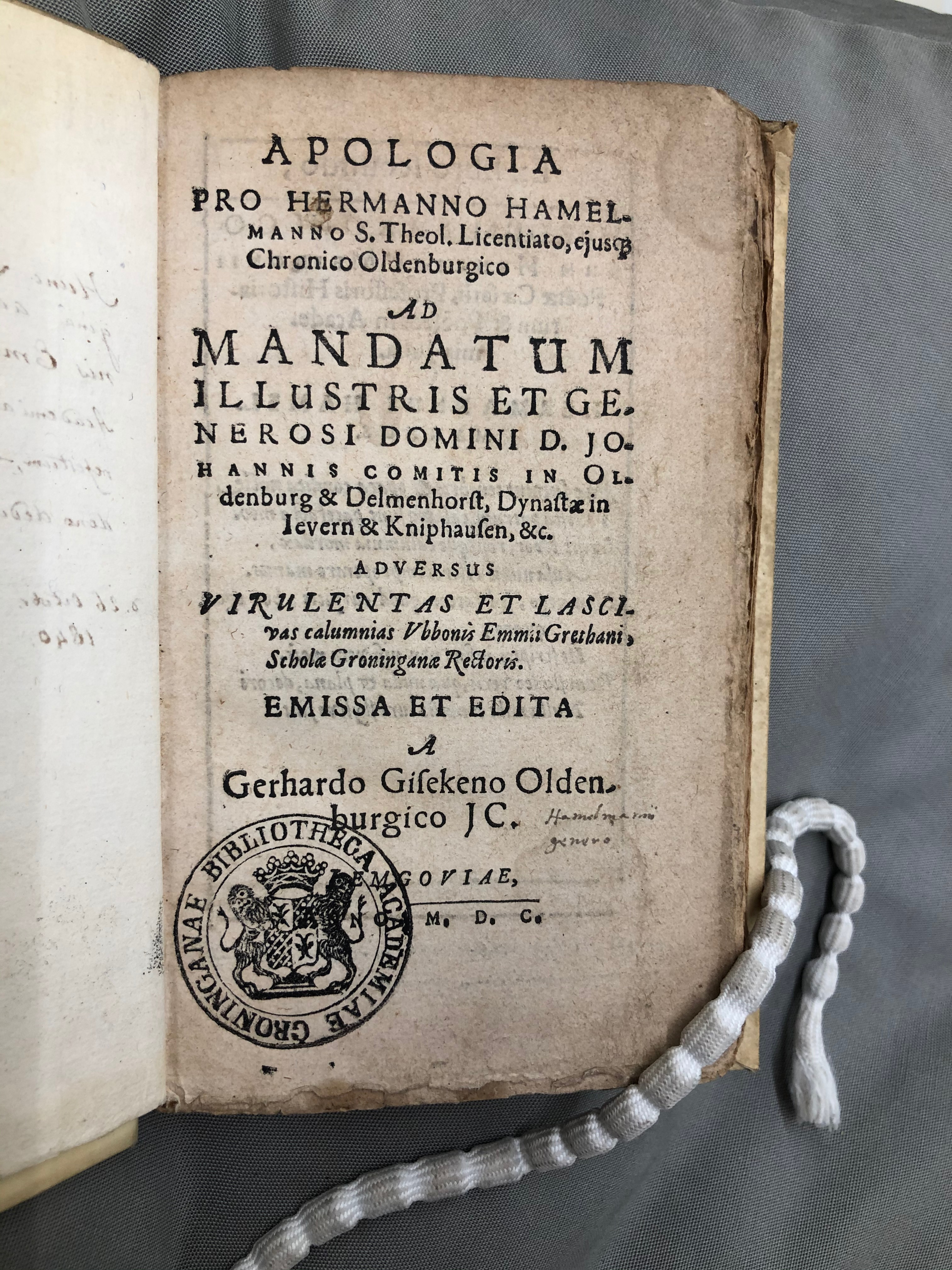 05. Gerhard Gisecken, Apologia pro Hermanno Hamelmanno (Lemgo 1600)