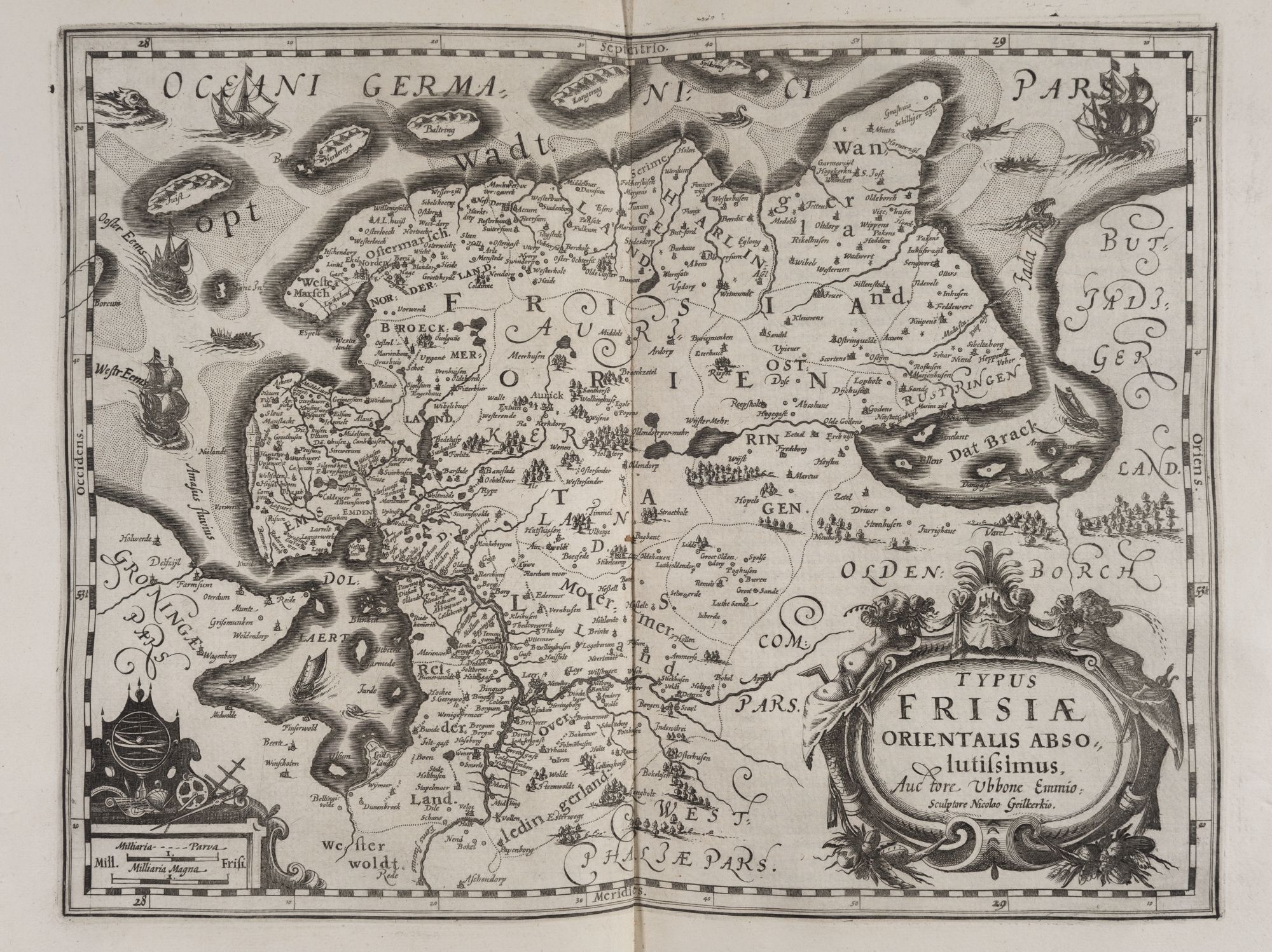 K01. Kaart van Oost-Friesland uit: Emmius, Rerum Frisicarum historia (Leiden 1616)K01. Map of East-Frisia from: Emmius, Rerum Frisicarum historia (Leiden 1616)K01. Karte von Ostfriesland in: Emmius, Rerum Frisicarum historia (Leiden 1616)