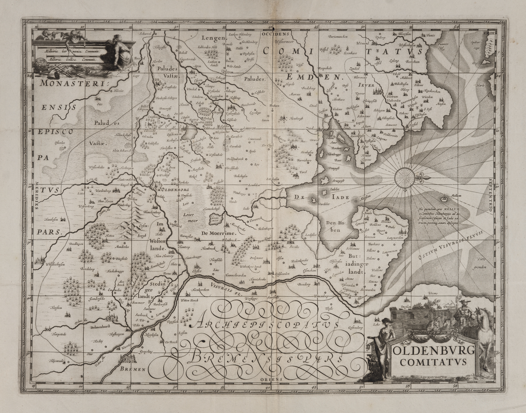 K04. Kaart van het graafschap Oldenburg, circa 1680 (UBG uklu 02-16-24)K04. Map of the County of Oldenburg, circa 1680 (UBG uklu 02-16-24)K04. Karte der Grafschaft Oldenburg, ca. 1680 (UBG uklu 02-16-24)