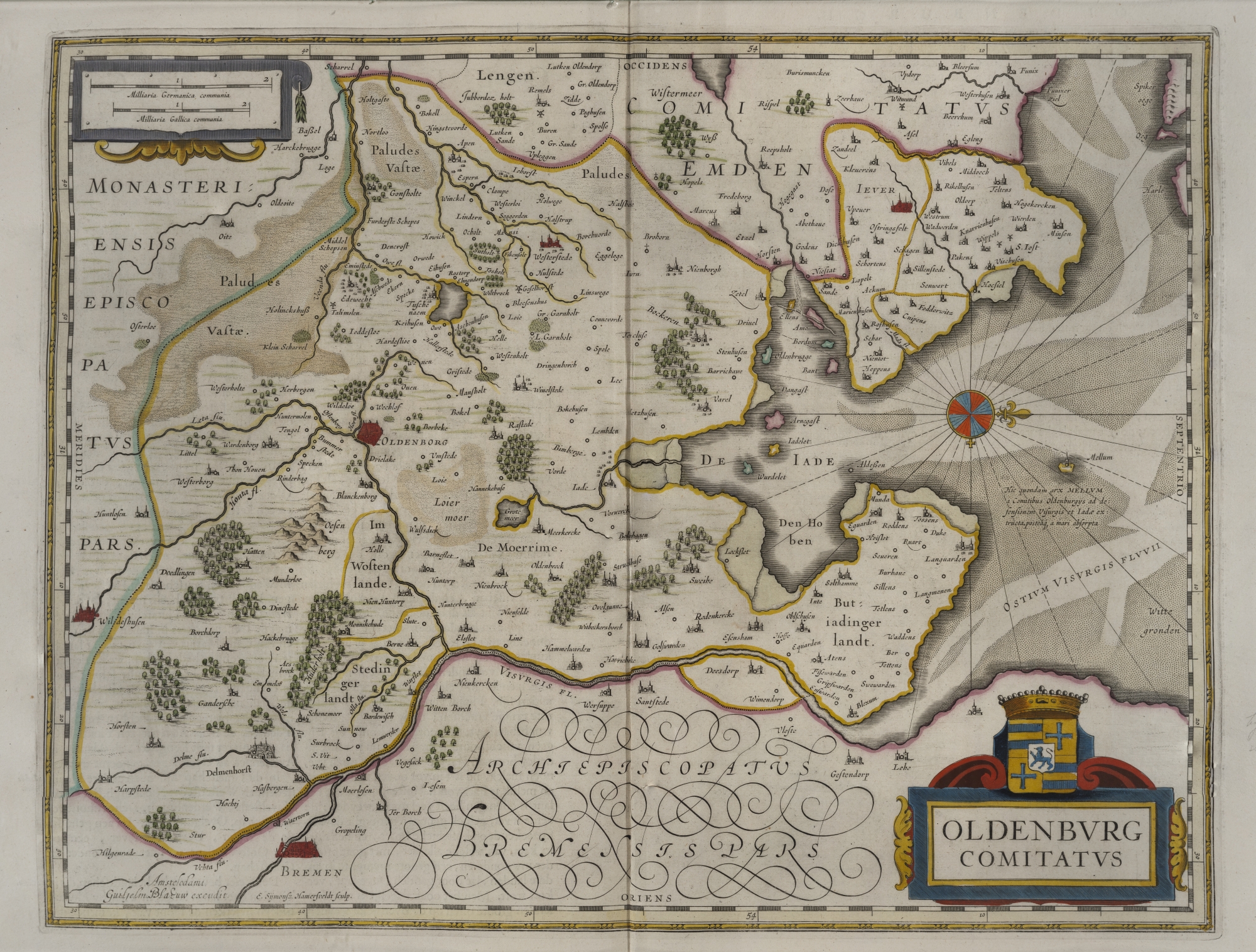 K06. Map of the County of Oldenburg from: Blaeu, Grooten atlas, oft werelt-beschryving, in welcke ’t aertryck, de zee en hemel wordt vertoont en beschreven (Amsterdam 1664) (copy UBG)