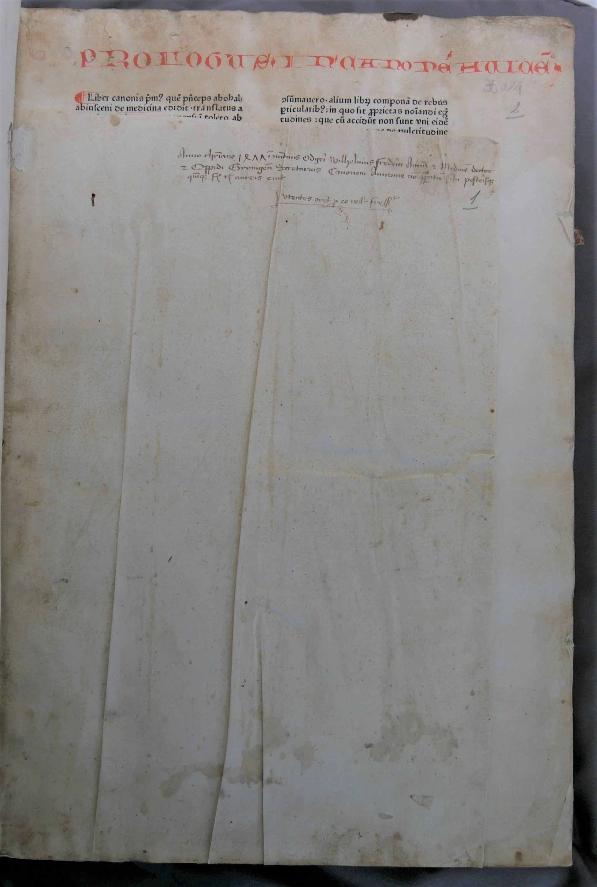 Wilhelmus Frederici’s eigendomsinscriptie voorin zijn Canon medicinae van Avicenna.Wilhelmus Frederici’s inscription in his copy of Avicenna’s Canon medicinae