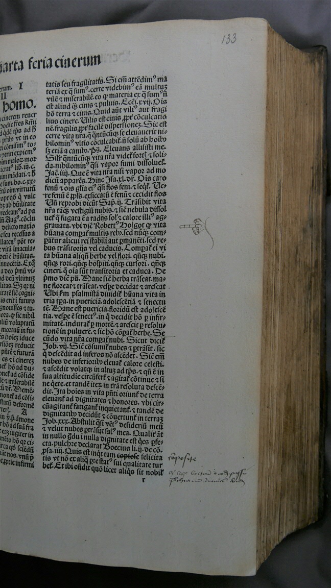 Inc. 47. Manicula in Sermones de tempore et de sanctis van Nicolaus de Blony.Inc. 47. Manicule in Nicolaus de Blony’s Sermones de tempore et de sanctis