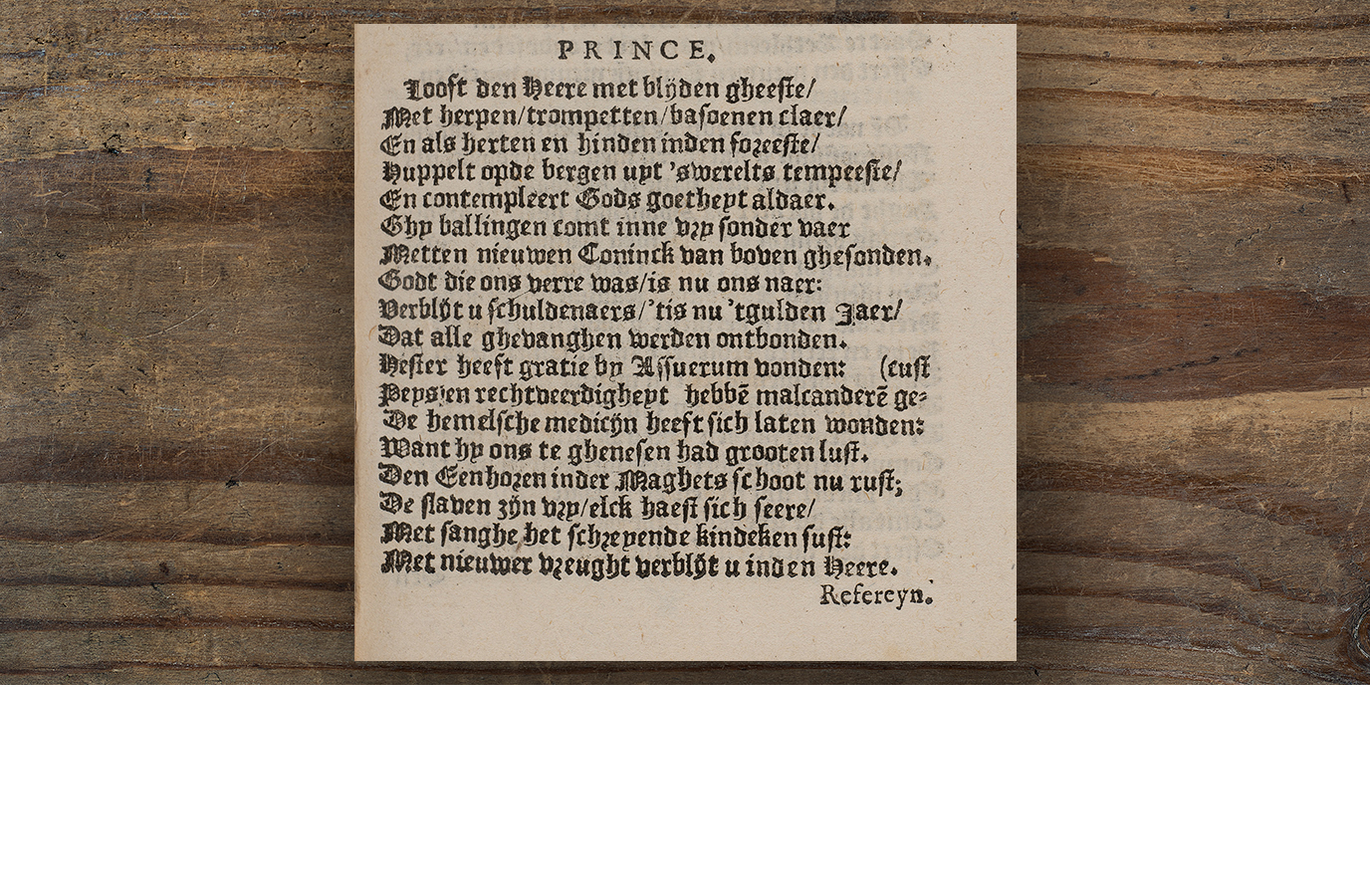In the prince stanza, the ‘I’ of the refrain urges the reader to praise God: ‘Praise the Lord with joyful spirit / With harps, trumpets and horns’.