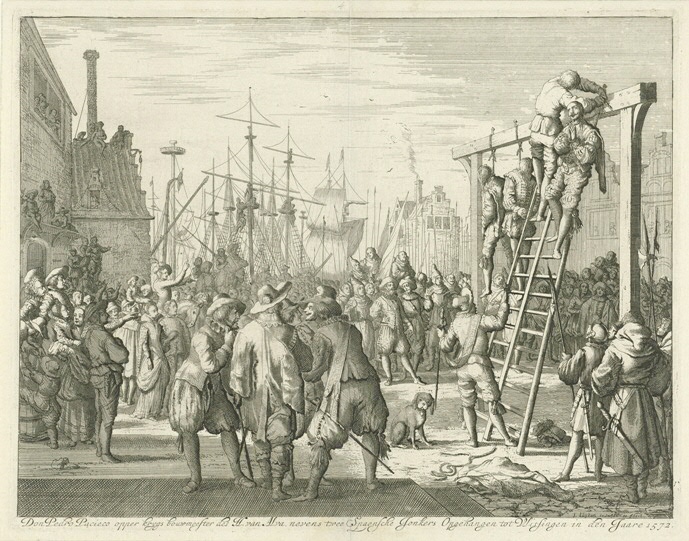 3. Pacieco hanged in Vlissingen, 1572, Jan Luyken, 1679–1684, etching and engraving