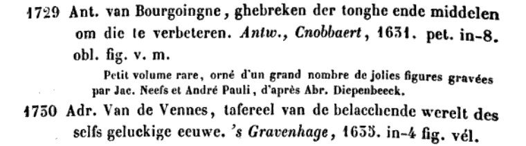 Afbeelding uit de catalogus van de veiling op 19 april 1858. Bron: Meersch (Gent), Ad van der. Catalogue de vente des livres de François Xavier Joseph Ghislain Borluut de Noortdonck, du 19 à 27 avril 1858. Ad. van der Meersch, 1858.