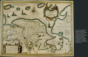 slide 9: Emmius’ map from 1616 seems to be the only contemporary map that does not hint at a 1277 flooding of the Reiderland. Curiously, however, Emmius recom-mended this particular map, created by Bartoldus Wicheringe. Like Vermeersch, Wicheringe endorsed the idea that the Reiderland disappeared before 1509. Wicheringe’s map was printed by Willem Janszoons Blaeu, Amsterdam. The publisher patented the map for five years, indicating an intention to continue printing it for several years to come.