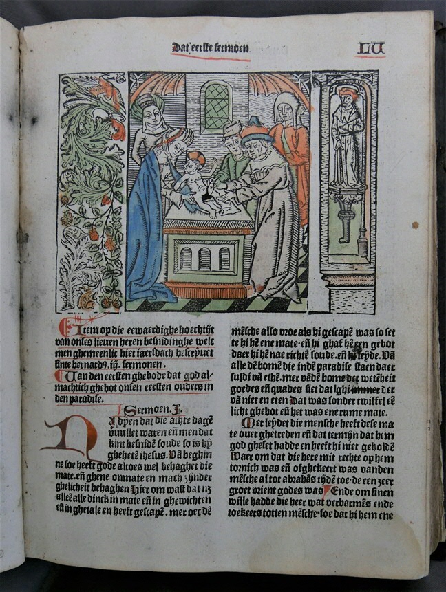 Inc. 40. Houtsnede van de besnijdenis van Christus in Sermones de tempore et de sanctis van Bernardus van Clairvaux.