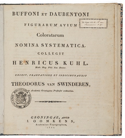 Titelpagina van de gedrukte editie van Buffoni et Daubentoni figurarum avium coloratarum nomina systematica. Foto: Dirk Fennema