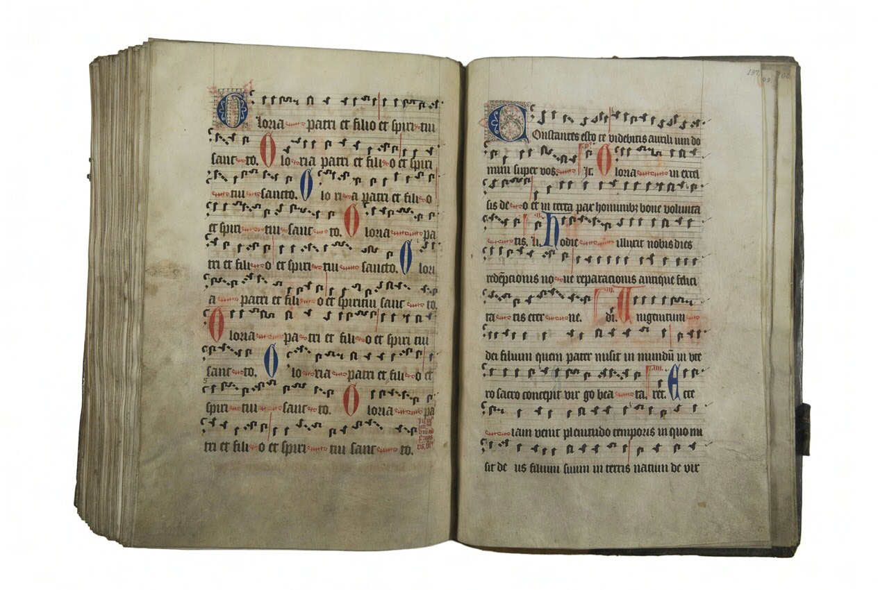 Begin van het Antiphonarium in UBG HS 26, fol. 196v-197r.