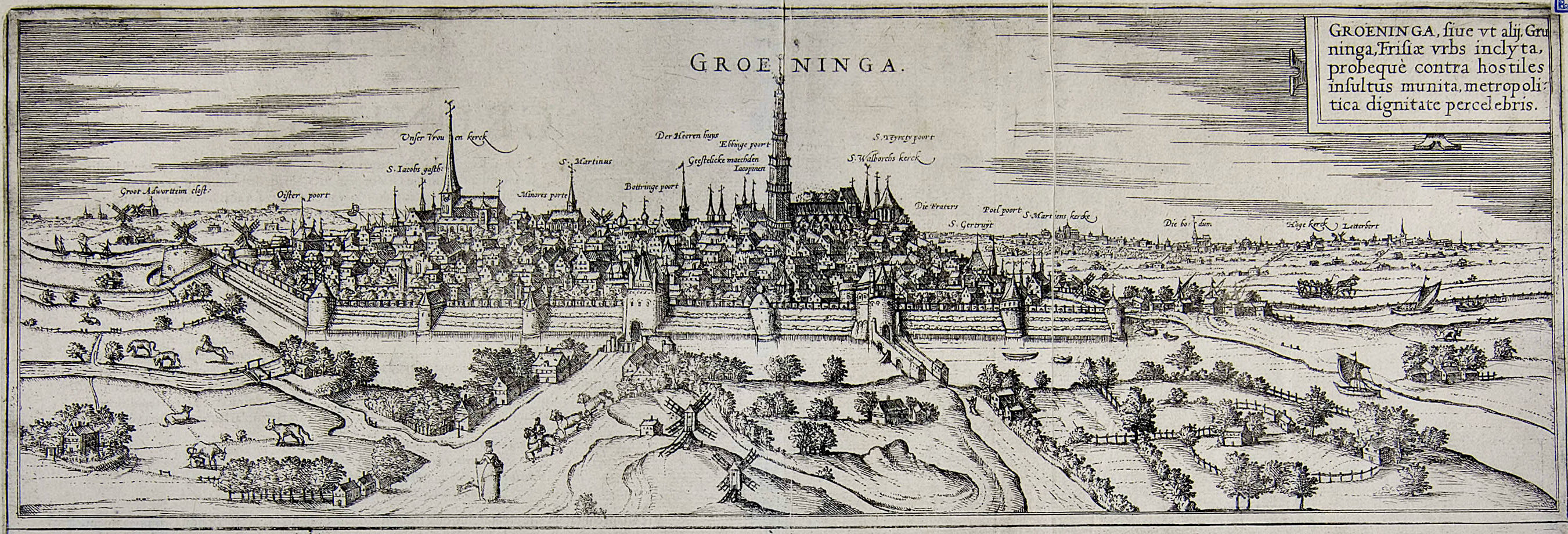 Groeninga sive, ut alii, Gruninga Frisiae urbs = Groeningen a.k.a. Gruningen, a city in Friesland. Engraving by Georg Braun, circa 1576. UBG uklu 01-13-10