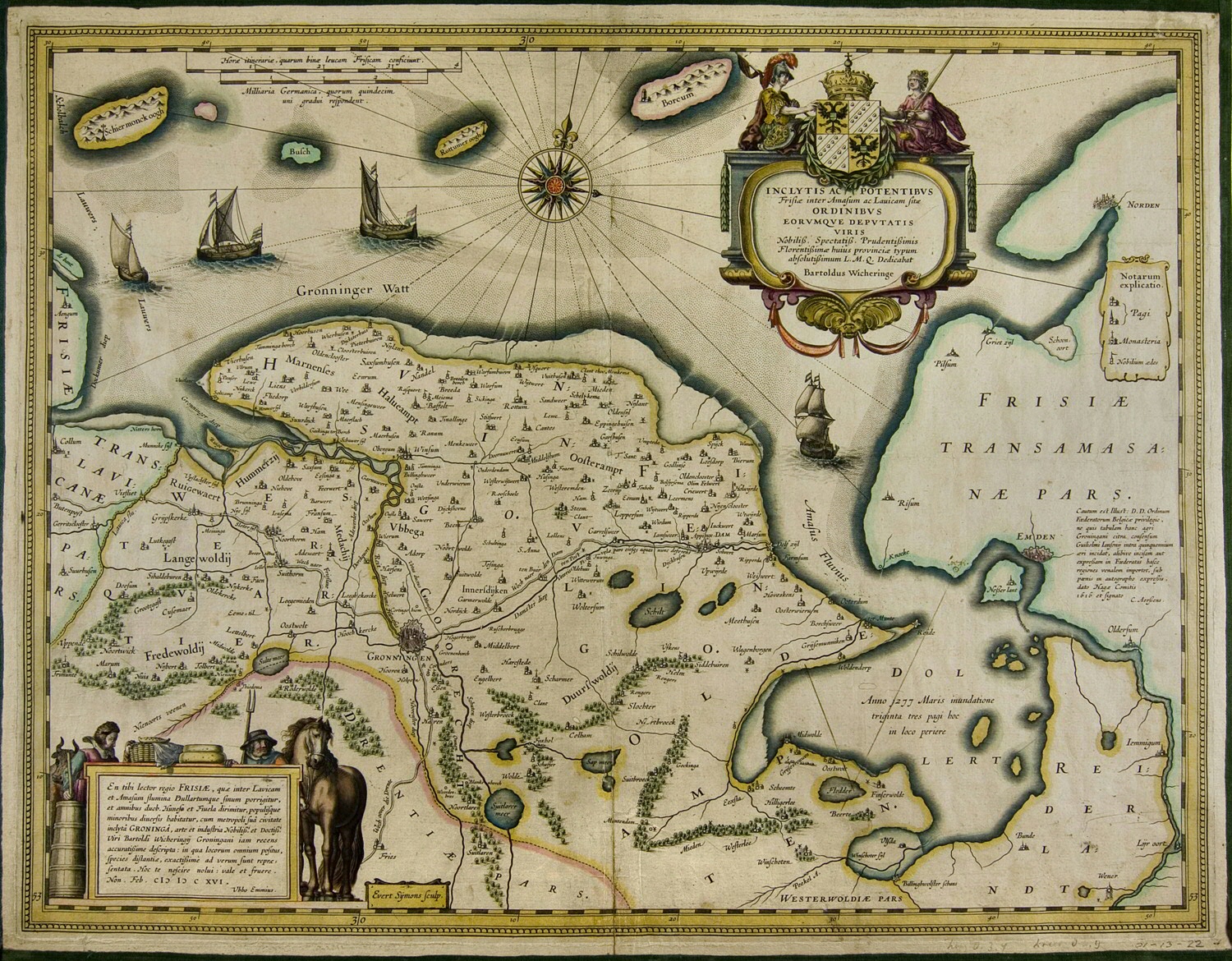 Frisia tussen Eems en Lauwers incl. Wittewierum anno 1616, toen het klooster al was opgeheven. UBG uklu 01-13-22