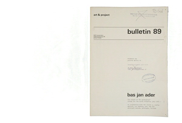 Art & Project: bulletin 89, Bas Jan Ader