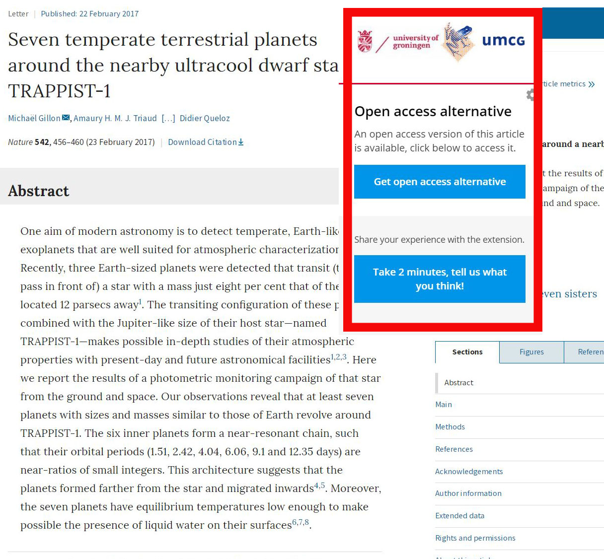 .. kijkt Lean Library of er een (gratis) open access alternatief is.. Lean Library searches whether there is an (free) open access alternative