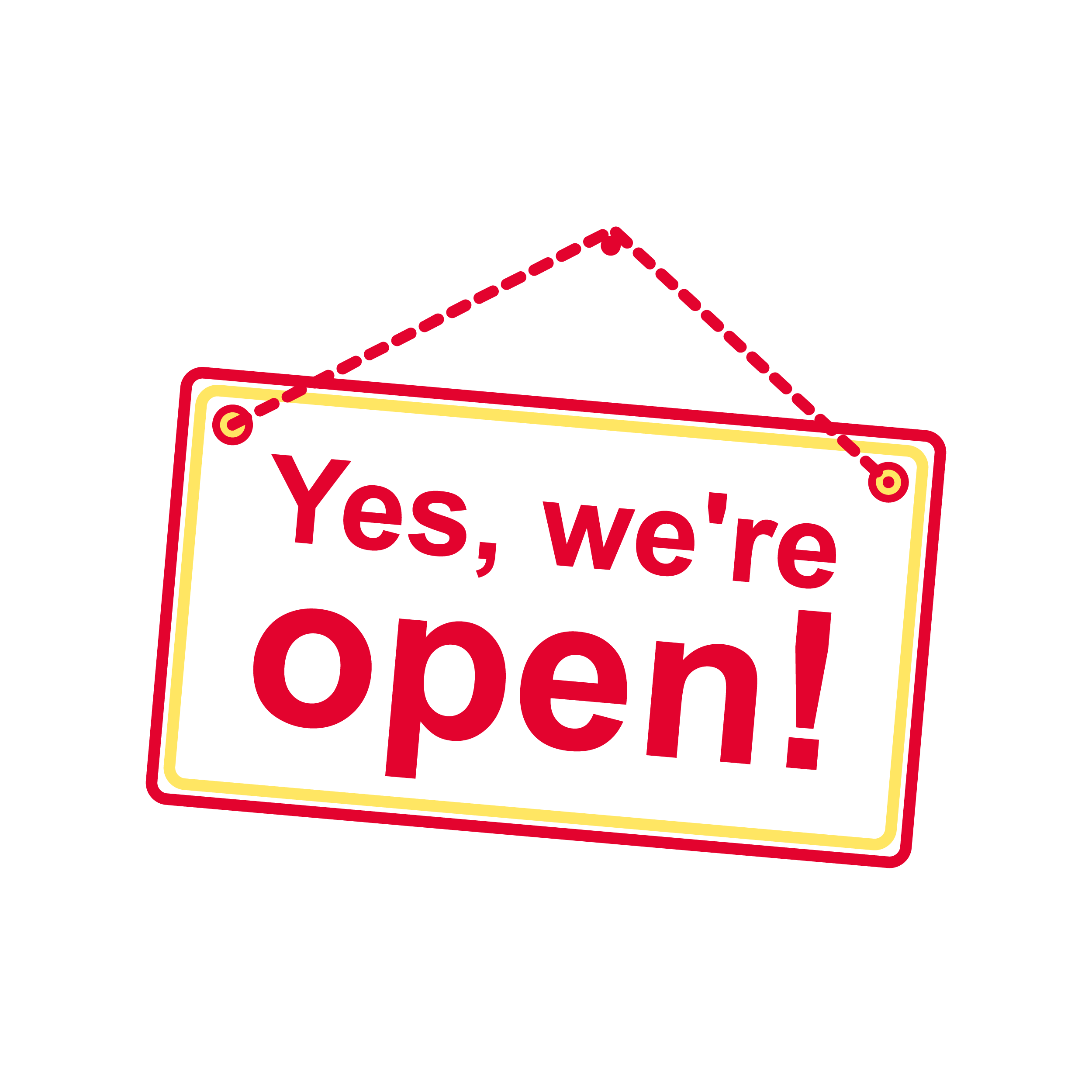 Logo saying "Yes we're open"
