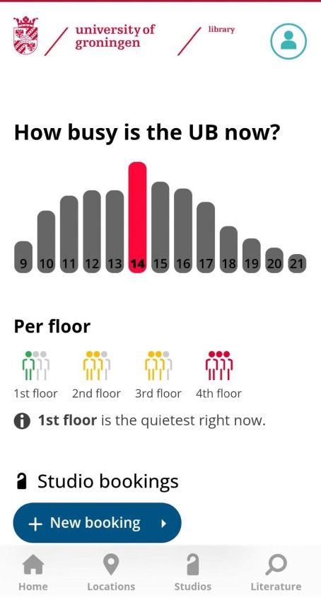 Het startscherm van de UB App