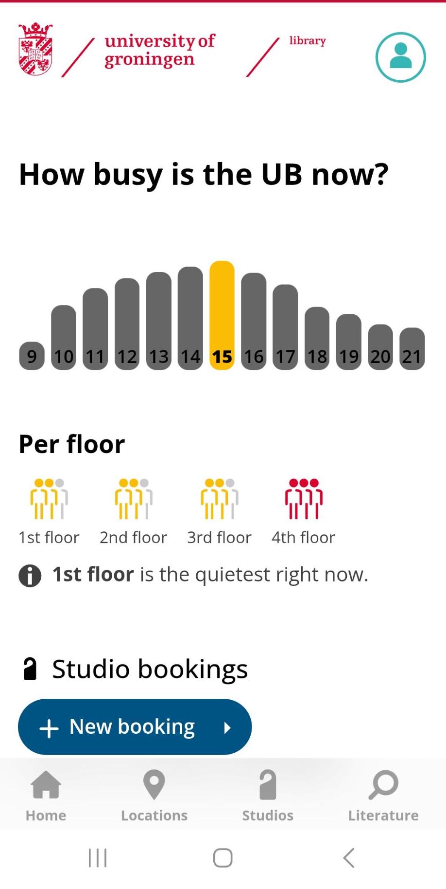 Het startscherm van de UB App