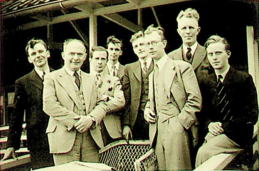 Plessner and his students during an angling party at the Sassenhein fish pond, 1941