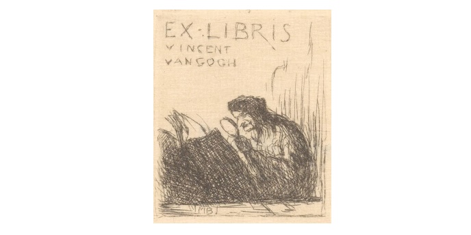 'Ex libris voor Vincent van Gogh', Marius Bauer, 1877 - 1904, ets, bron: RijksmuseumEx Libris Vincent van Gogh