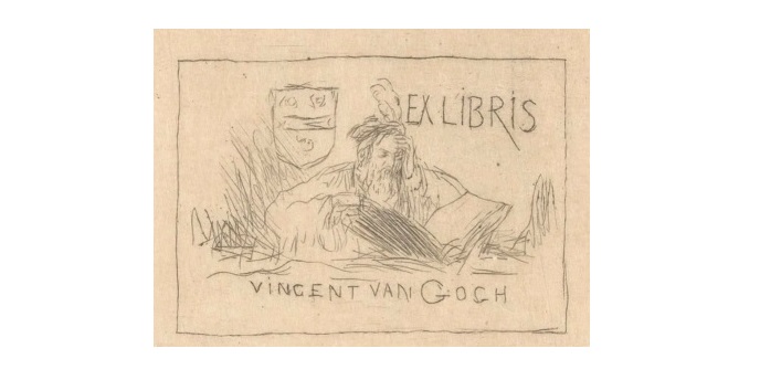 Ex libris voor Vincent van Gogh, Marius Bauer, 1877 - 1904, ets, bron: RijksmuseumEx Libris Vincent van Gogh